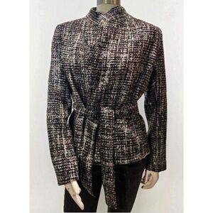 Banana Republic Raw Cut Wrap Tweed Jacket Blazer | Size S | Tie Waist | Black &